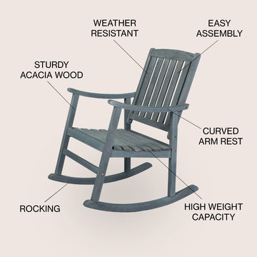 Penny Classic Slat-Back 300-Lbs Support Acacia Wood Patio Outdoor Rocking Chair - JONATHAN Y